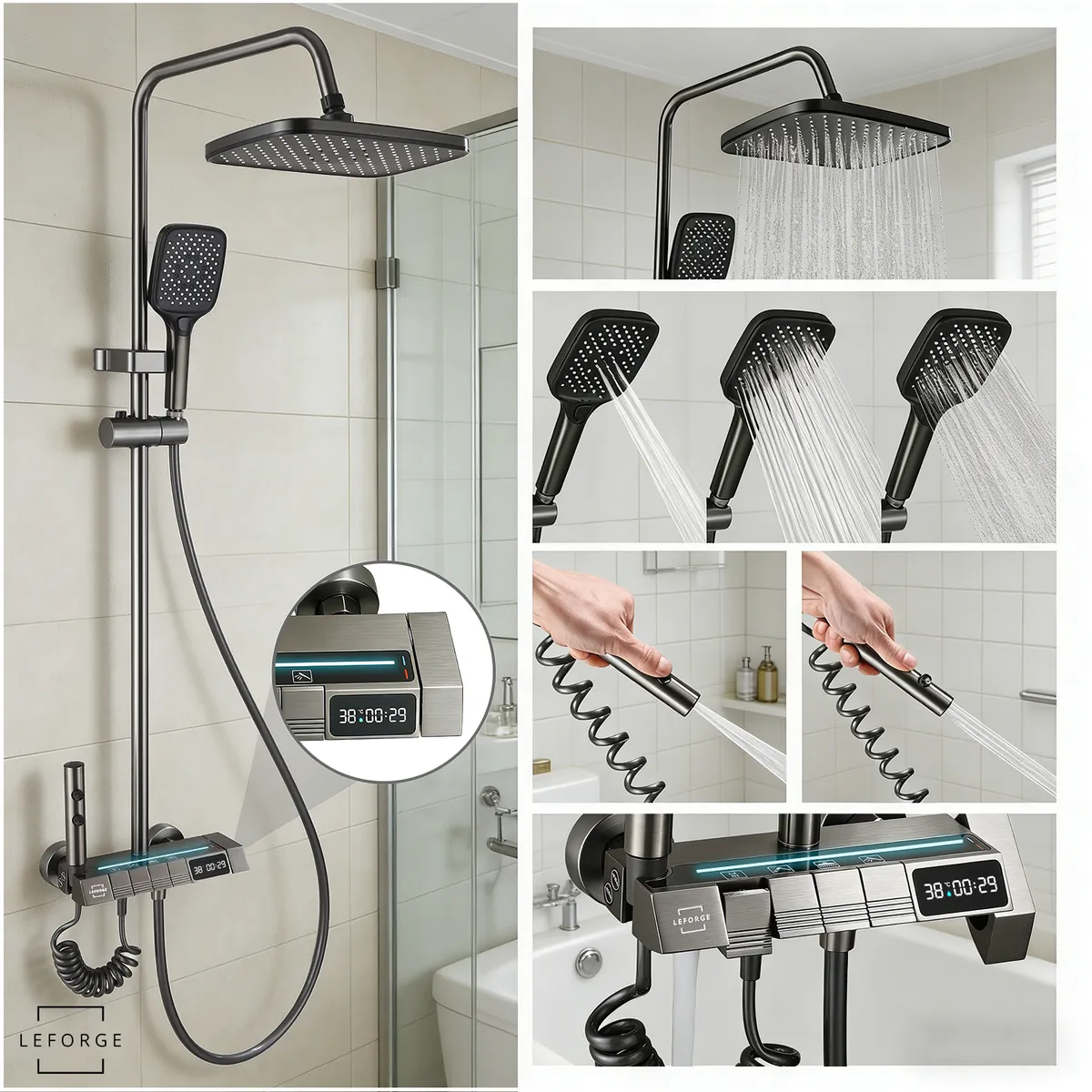 LEFORGE BAIN - Columna Ducha Moderna 4 Funciones Pantalla Digital LEFORGE