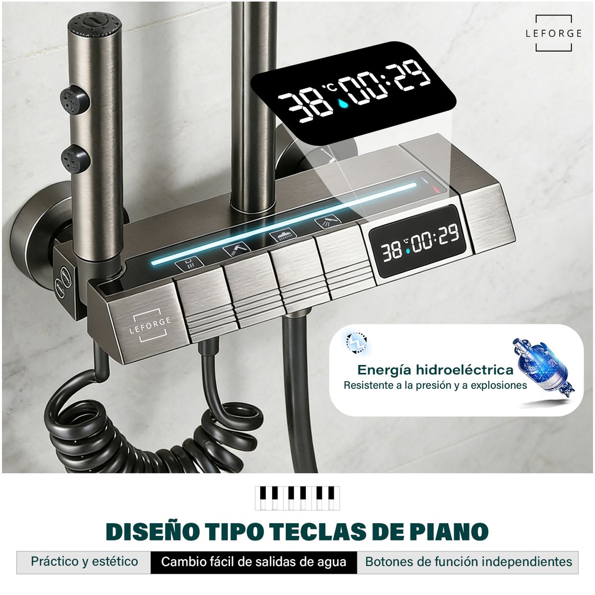 LEFORGE BAIN - Columna Ducha Moderna 4 Funciones Pantalla Digital LEFORGE