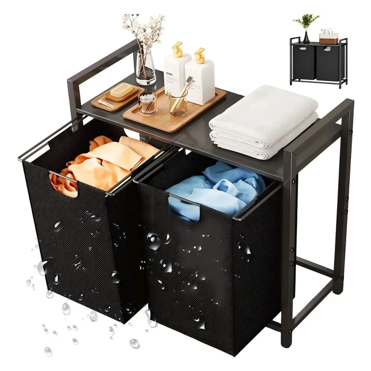 ANYHOGAR - Cesta De Ropa Sucia Cesto Organizador Con Estante Y 2 Bolsas