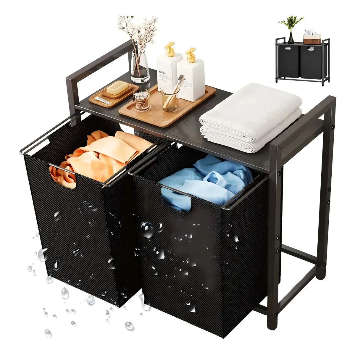 ANYHOGAR - Cesta De Ropa Sucia Cesto Organizador Con Estante Y 2 Bolsas