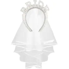 KUANGYE - Tiara cintillo Bride Blanco Con Velo Despedida De Soltera Blanco