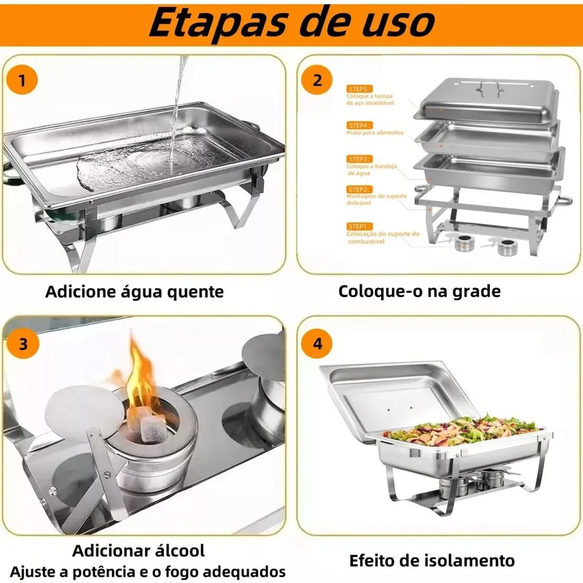 EVERSO - Chafer Buffet Plegable 11l De Acero Inoxidable Con Bandejas