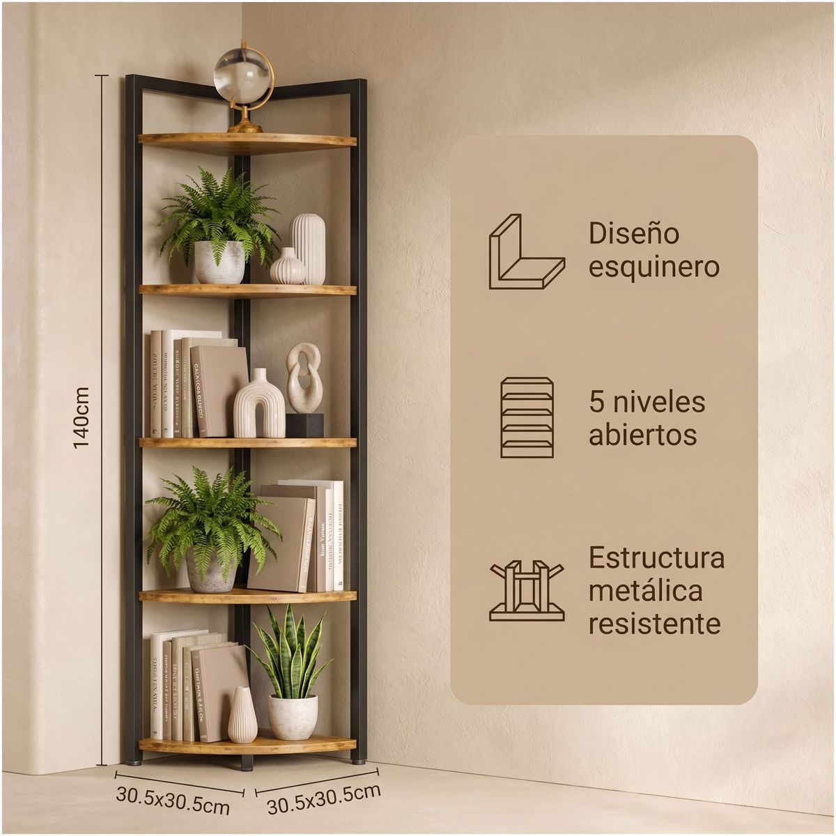 HOMER DESIGN - Librero Biblioteca Esquinero 140 De Alto Metálico Melamina