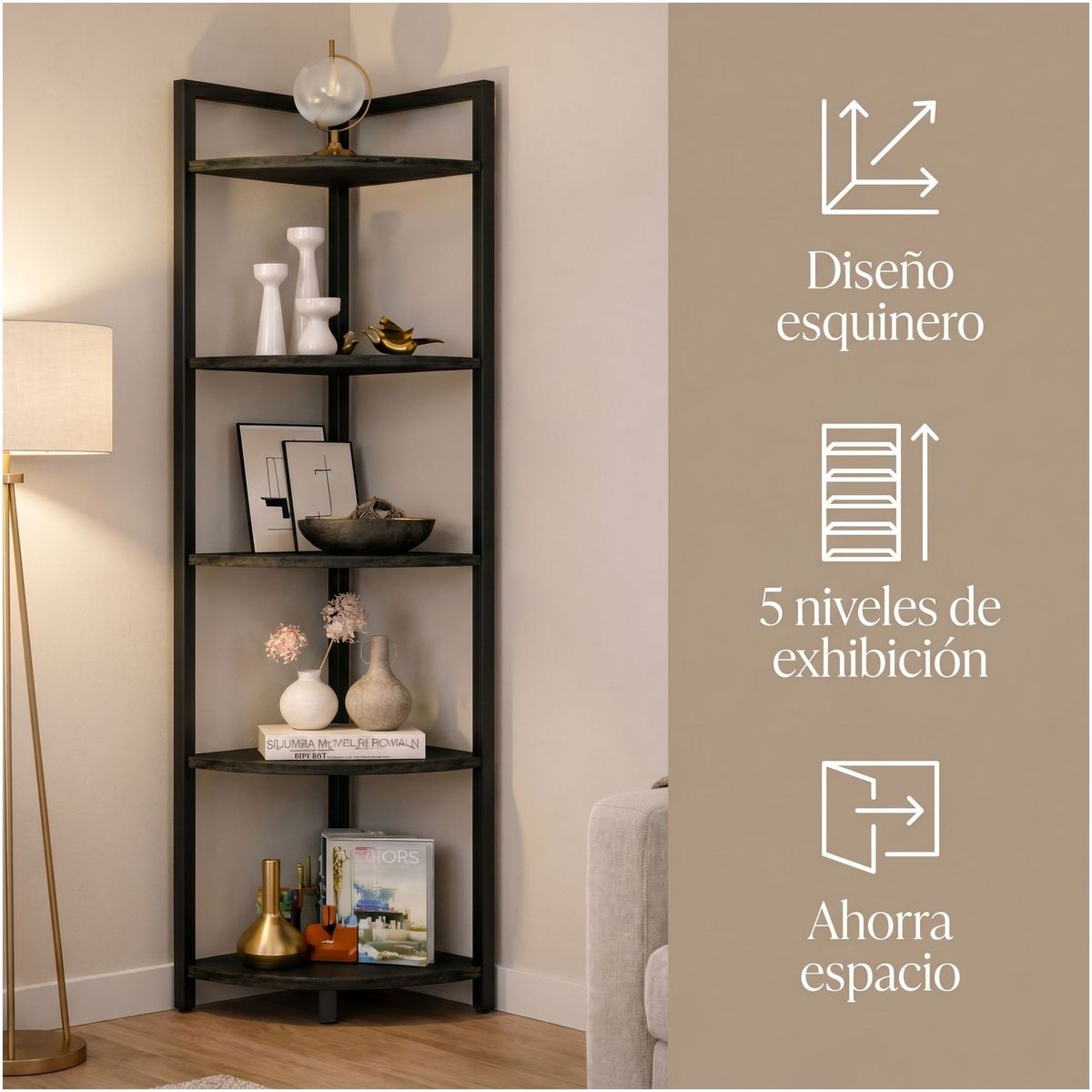 HOMER DESIGN - Librero Biblioteca Esquinero 140 De Alto Metálico Melamina