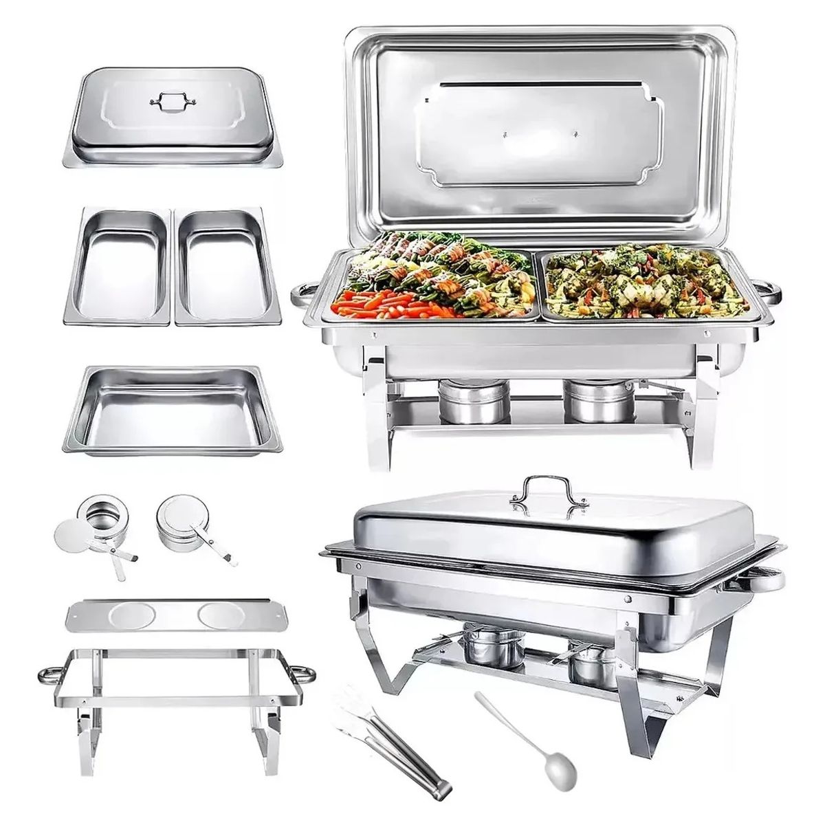 EVERSO - Chafer Buffet Plegable De Acero Inoxidable Con 2bandejas 11l