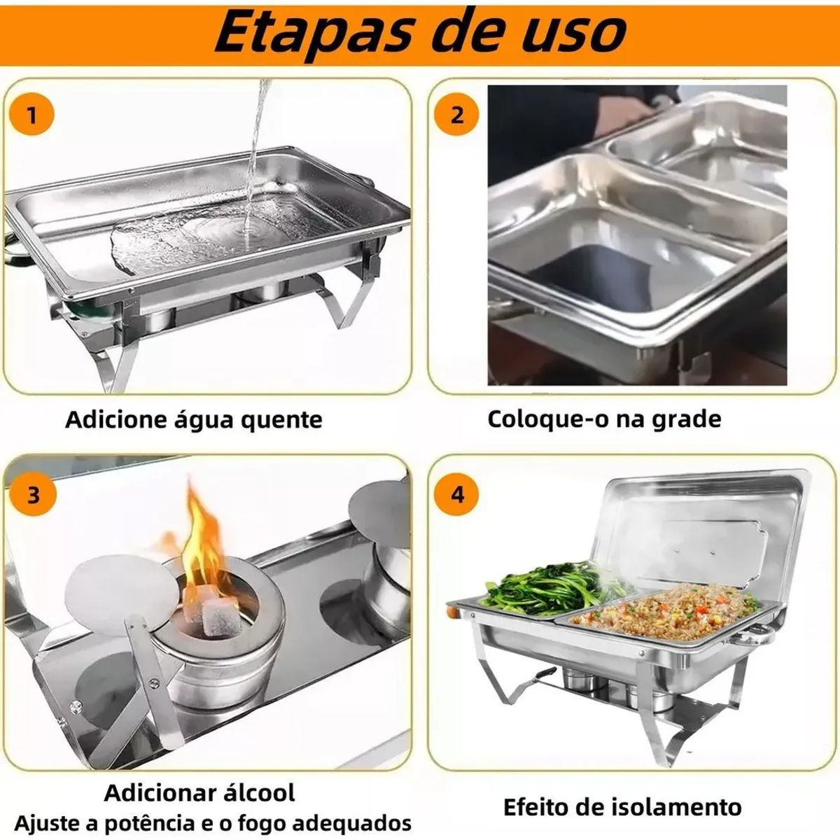 EVERSO - Chafer Buffet Plegable De Acero Inoxidable Con 2bandejas 11l