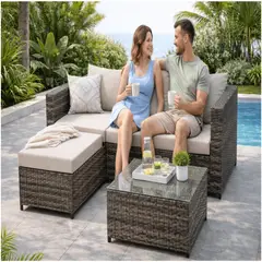 HOMER OUTDOOR - Juego de terraza modular con sofá y mesa 3 piezas para 4 personas