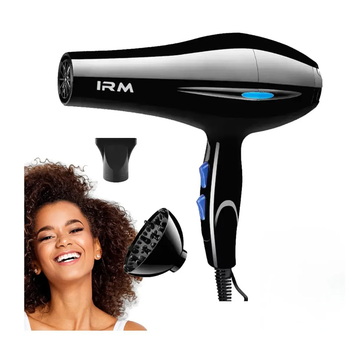 IRM - Secador De Cabello Profesional 4 Velocidades Voluminizador Negro