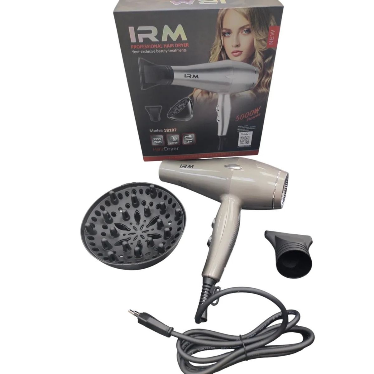 IRM - Secador De Pelo Profesional Irm 5000w  Potencia Y Estilo Plateado