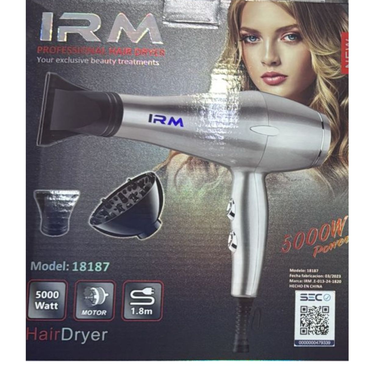 IRM - Secador De Pelo Profesional Irm 5000w  Potencia Y Estilo Plateado