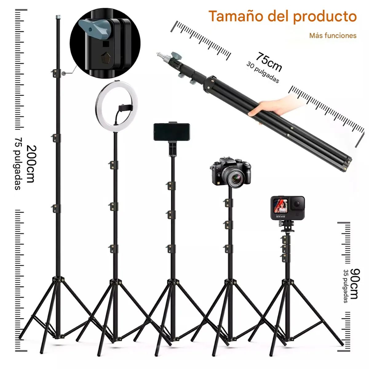 IRM - Tripode Arana Metal Ajustable 2 Metros Para Camara Aro Luz Telefono