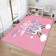 GENERICO - ALFOMBRA DE NIÑA TIERNO DISEÑO ROSA CUTE UNICORNIO 120X160CM WYM