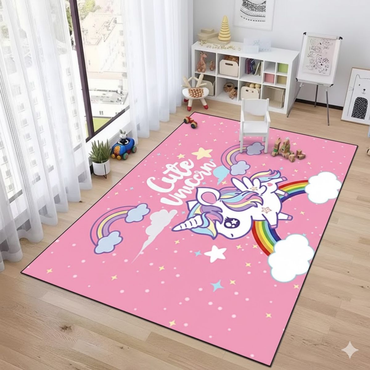 GENERICO - ALFOMBRA DE NIÑA TIERNO DISEÑO ROSA CUTE UNICORNIO 120X160CM WYM