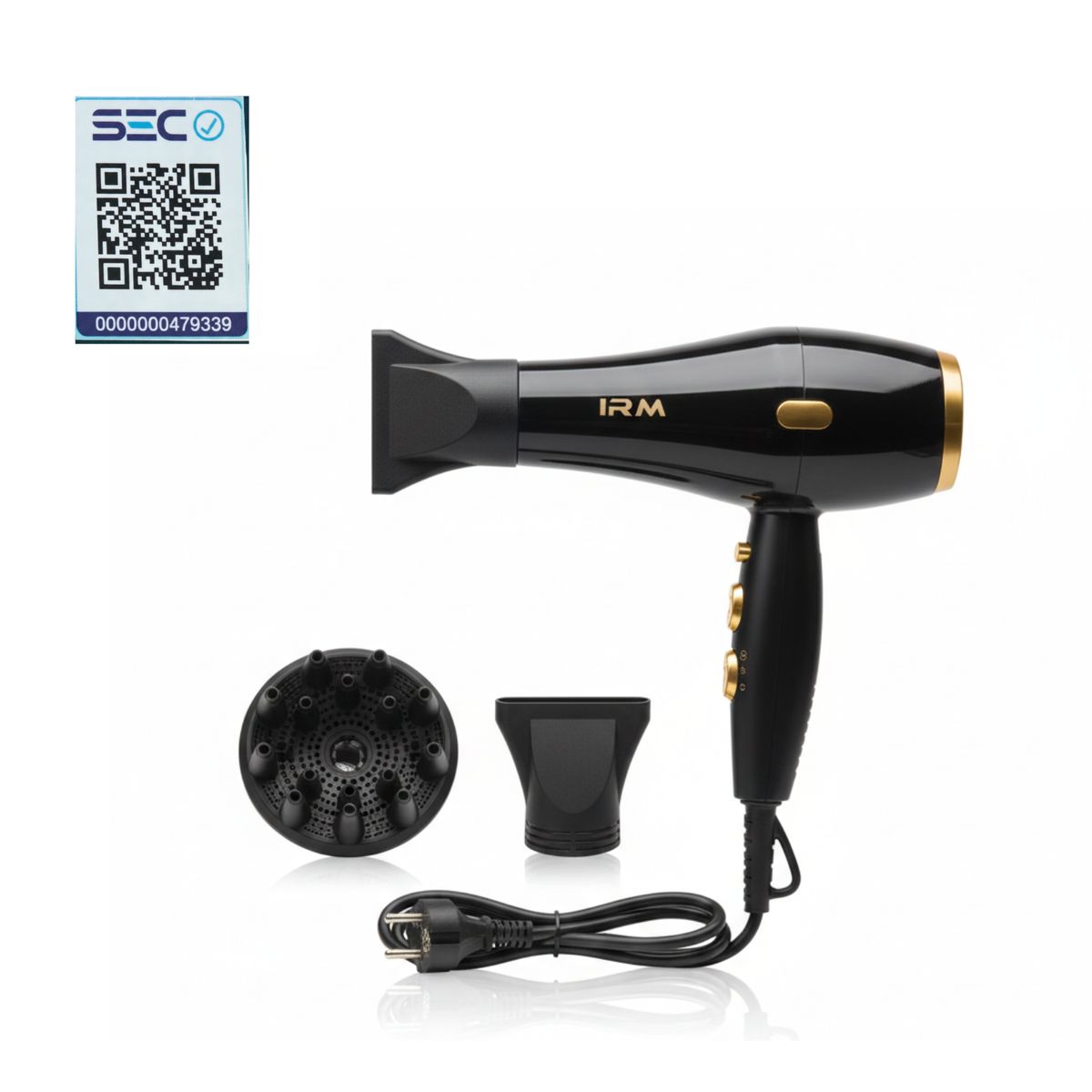 IRM - Secador De Pelo Profesional De 5000w  Alta Potencia Color Negro Dorado