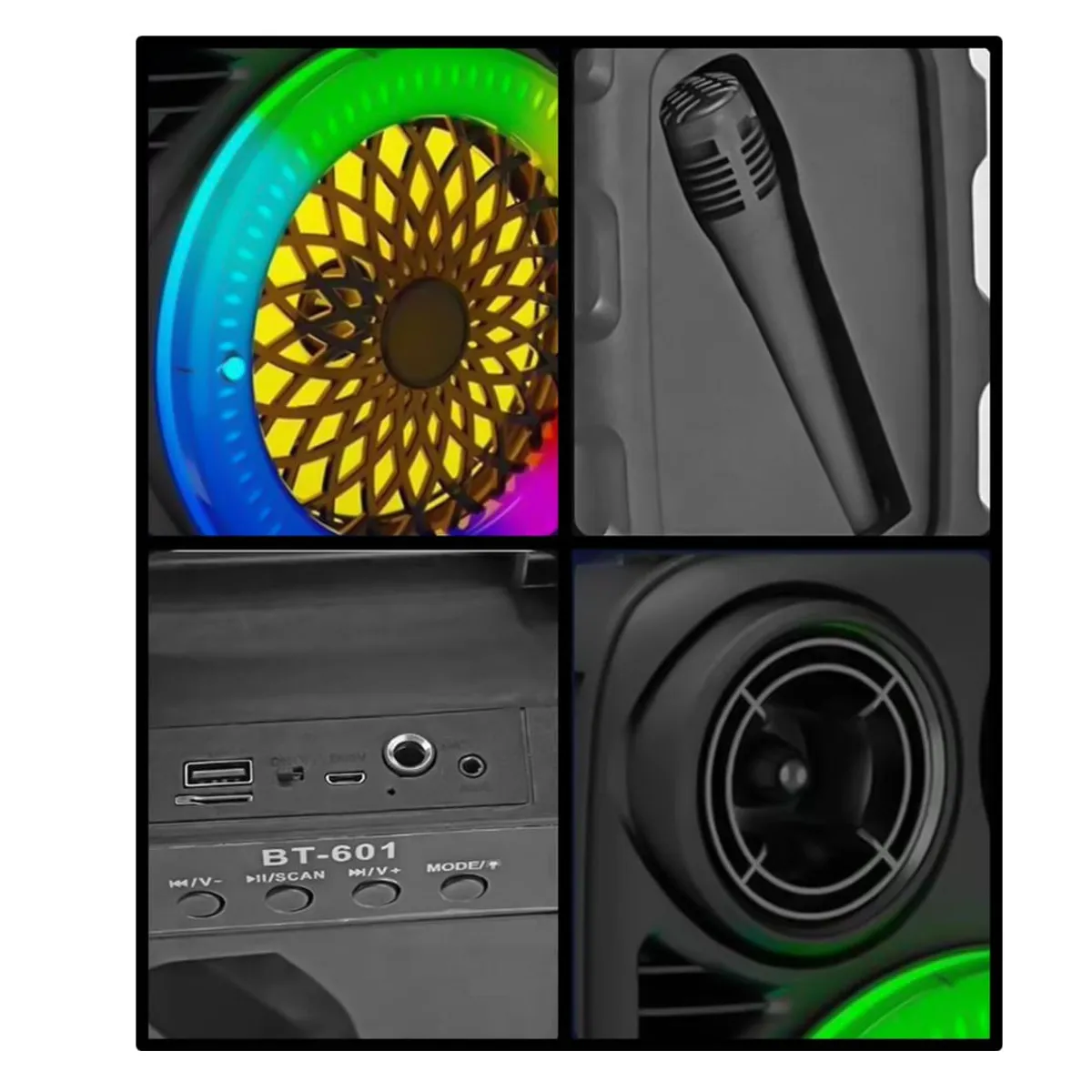 GENERICO - Parlante Inalámbrico BT-601 Micrófono BT 5.3 AUX USB LED RGB