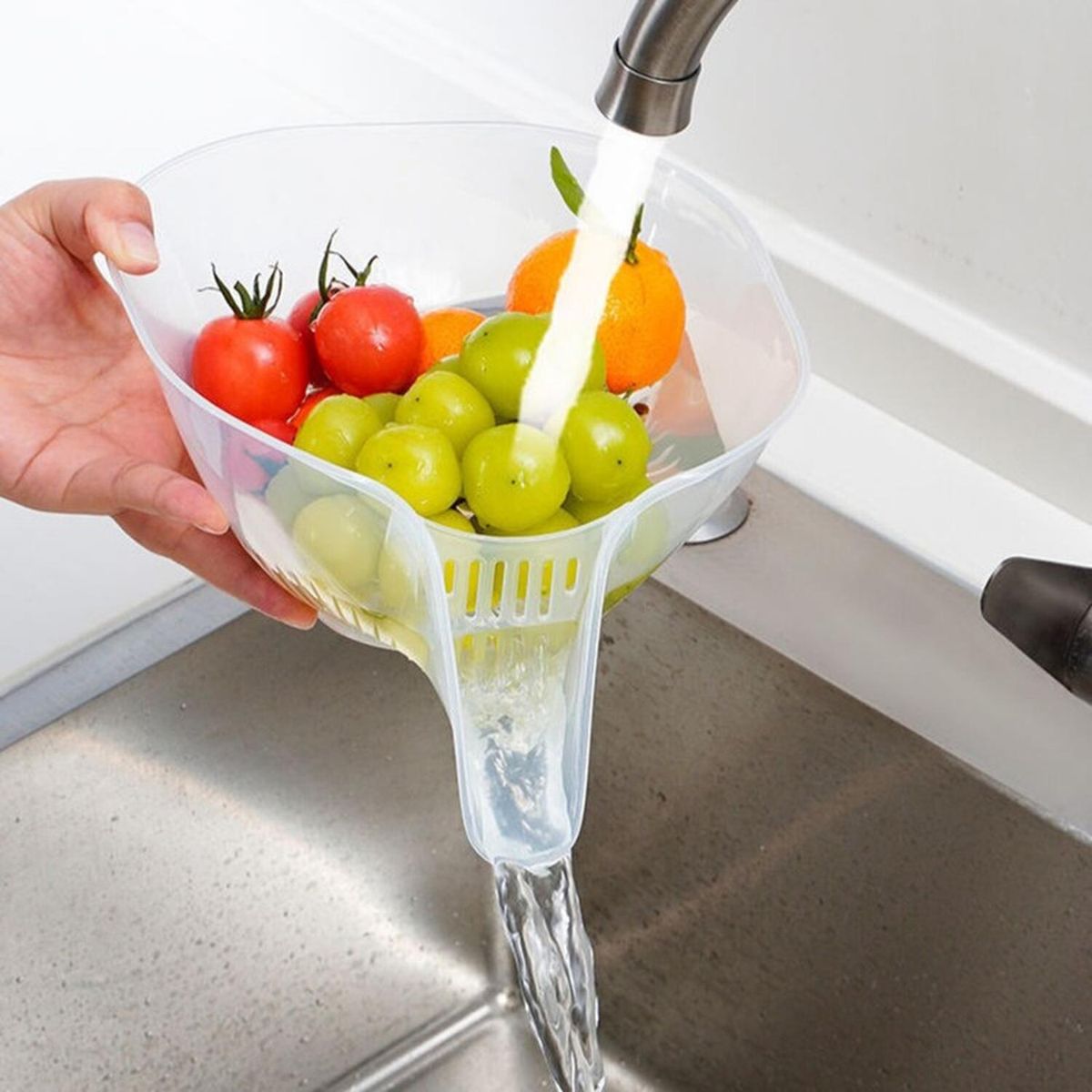 CHINA - Cesta Con Drenaje Multifuncional Escurridor Lavador De Fruta - Blanco