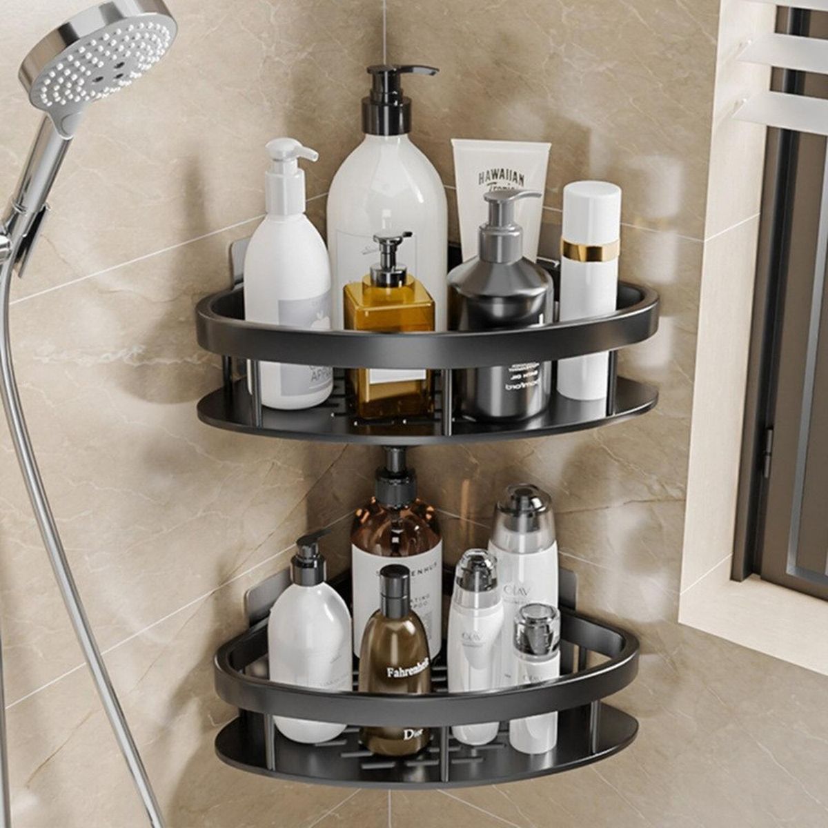 CHINA - Pack 2 Repisas Organizadoras Para Ducha Esquinero Baño Negro - Negro