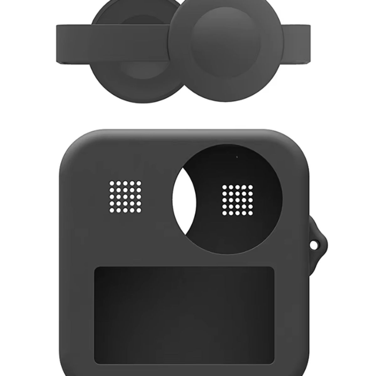 GENERICO - Funda Silicona para Gopro Max 360 + Tapa Lente Antipolvo Negro