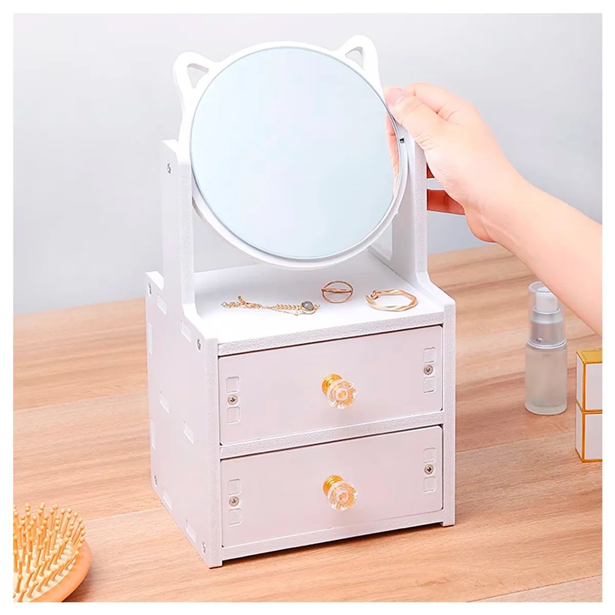 IRM - Cosmetiquero Organizador con Espejo y Gavetas Diseno Gato