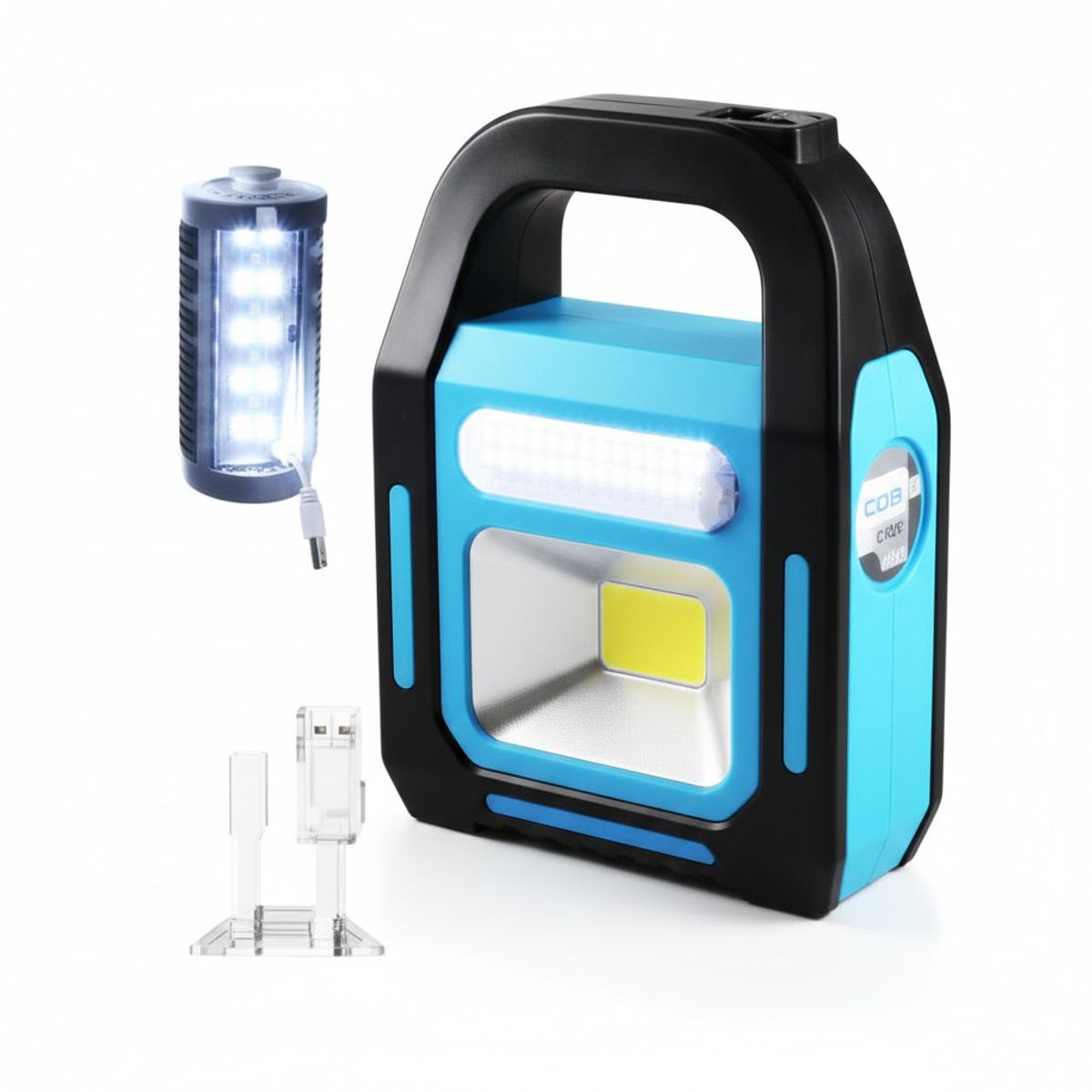 GENERICO - Linterna multifuncional con carga solar y USB, linterna LED 3 en 3, color azul