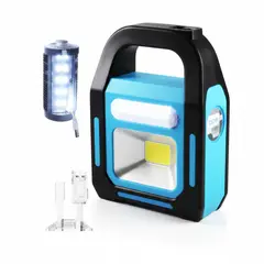 GENERICO - Linterna multifuncional con carga solar y USB, linterna LED 3 en 3, color azul