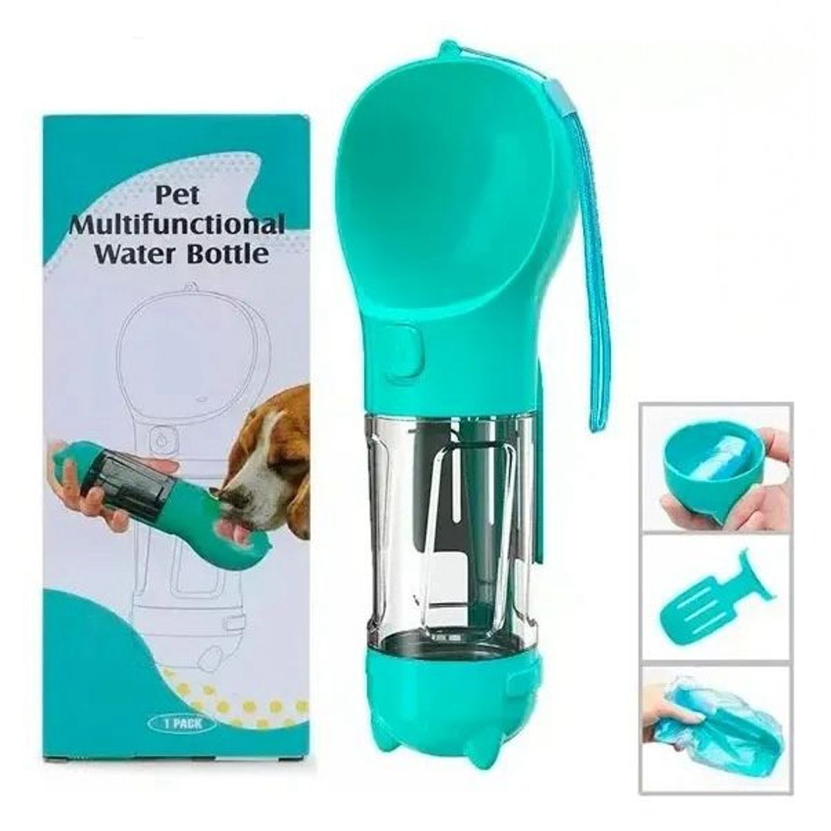 GENERICO - Botella Agua Portátil Perros Gatos 3 En 1 Multifuncional