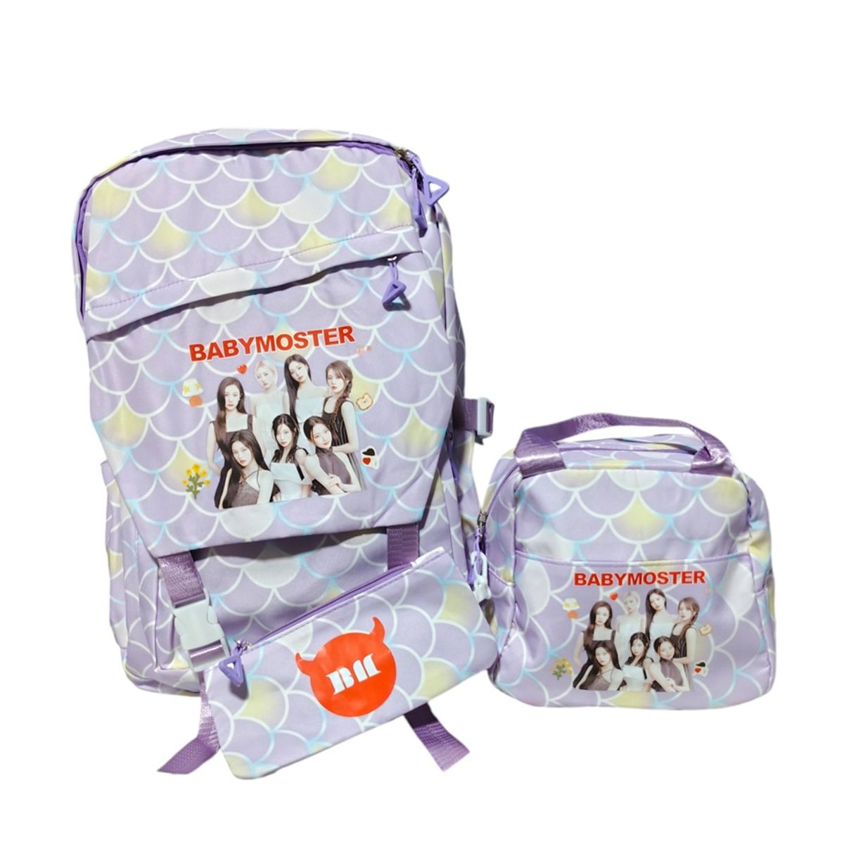 GENERICO - SET MOCHILA ESTUCHE Y LONCHERA K-POP BABYMONSTER LILA