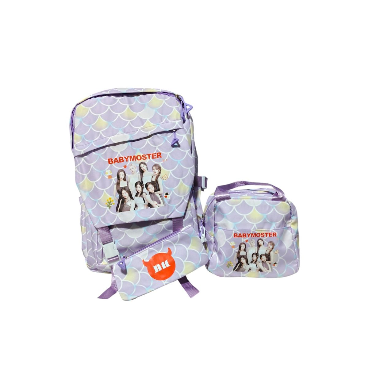 GENERICO - SET MOCHILA ESTUCHE Y LONCHERA K-POP BABYMONSTER LILA
