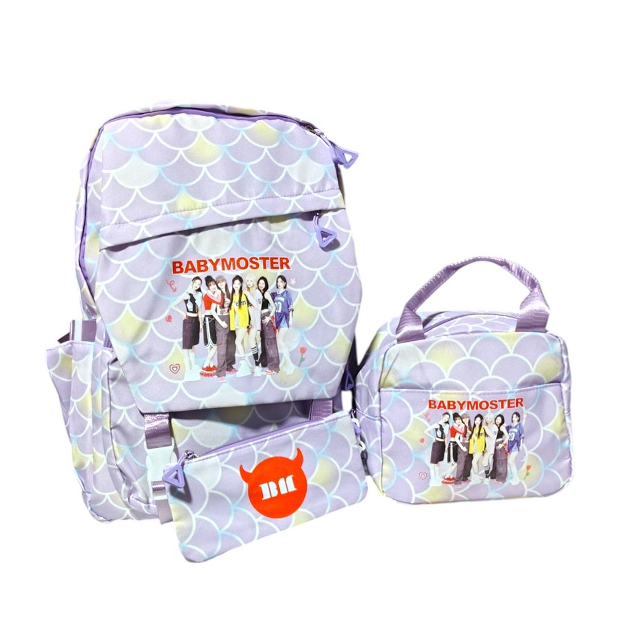 GENERICO - SET MOCHILA ESTUCHE Y LONCHERA K-POP BABYMONSTER LILA