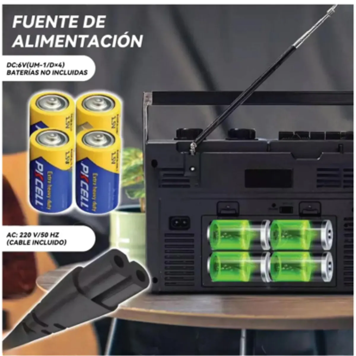 GENERICO - Radio Cassette Vintage Antigua Amfm Mp3 Sd Usb A Pilas con Bluetooth