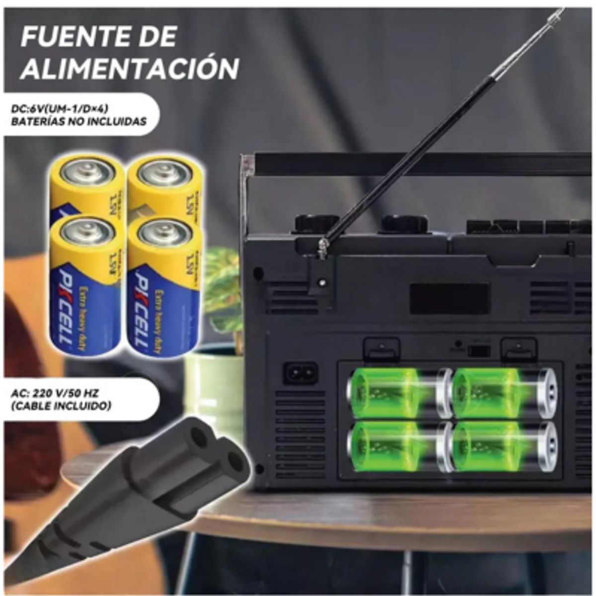 GENERICO - Radio Cassette Vintage Antigua Amfm Mp3 Sd Usb A Pilas con Bluetooth