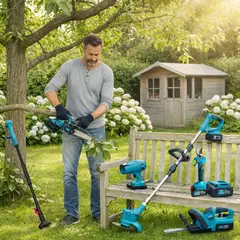 GENERICO - KIT DE JARDINERÍA 6 EN 1:ORILLADORA, TIJERA, MOTOSIERRA, SOPLADORA, 2 CORTASETOS Y BRAZO TELESCÓPICO