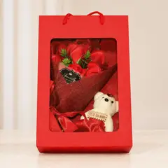 HOMESTAR - Set Regalo Osito Peluche con Rosas Rojas Feliz Día Mamá Rojo