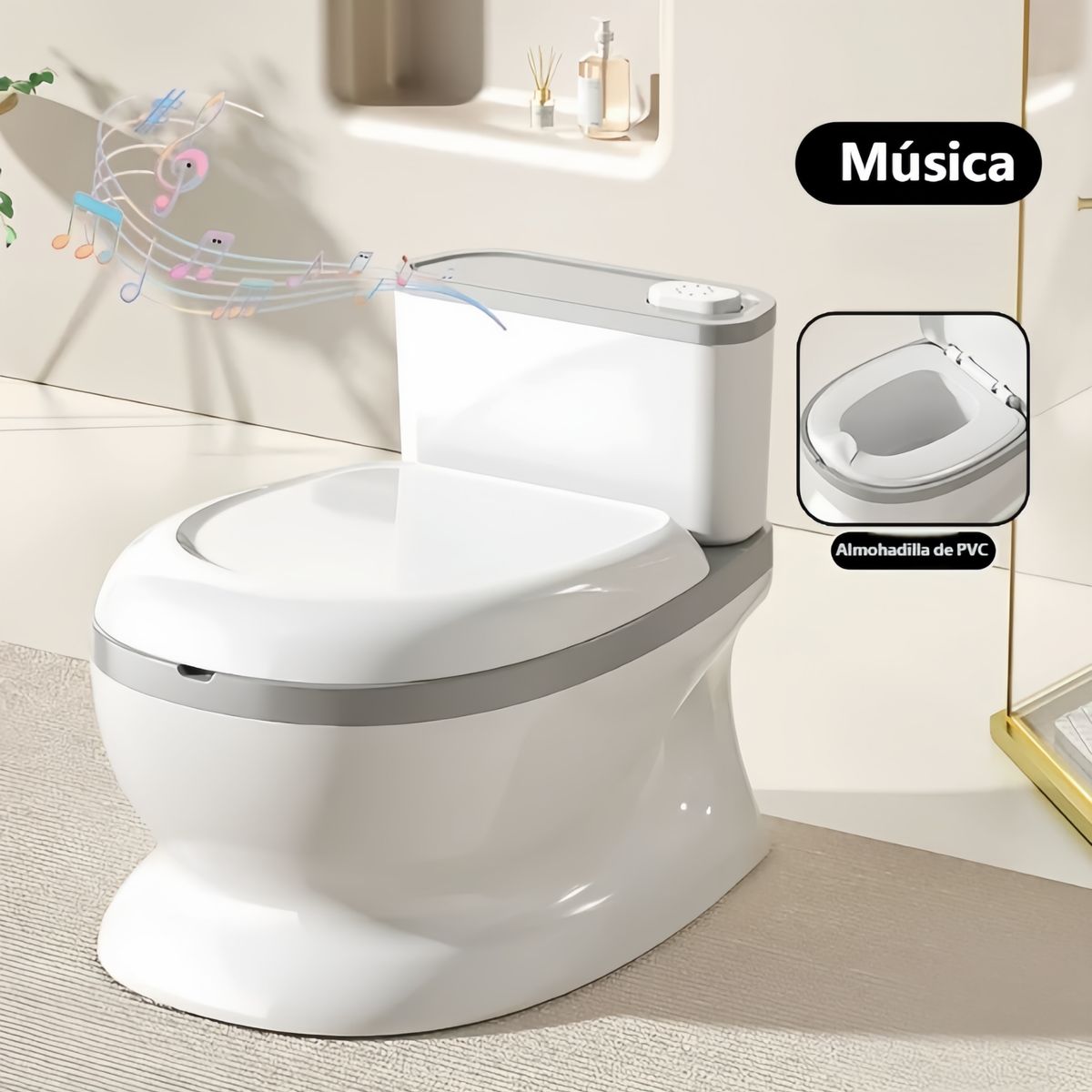 GENERICO - Bacinica Bañito Entrenador Niños Cojín suave con música 607 Gris