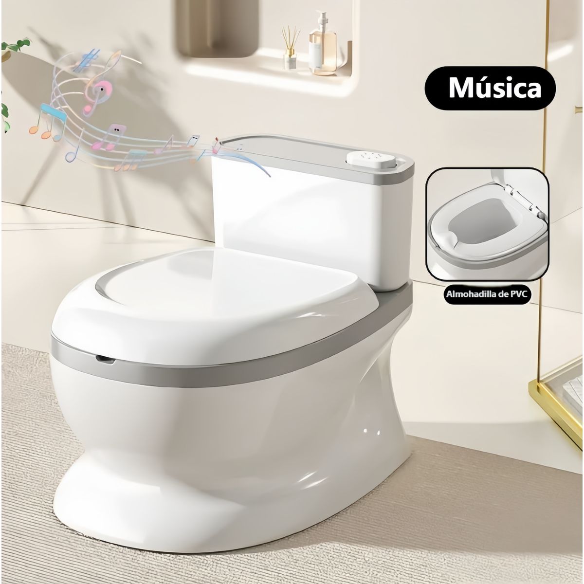 GENERICO - Bacinica Bañito Entrenador Niños Cojín suave con música 607 Gris