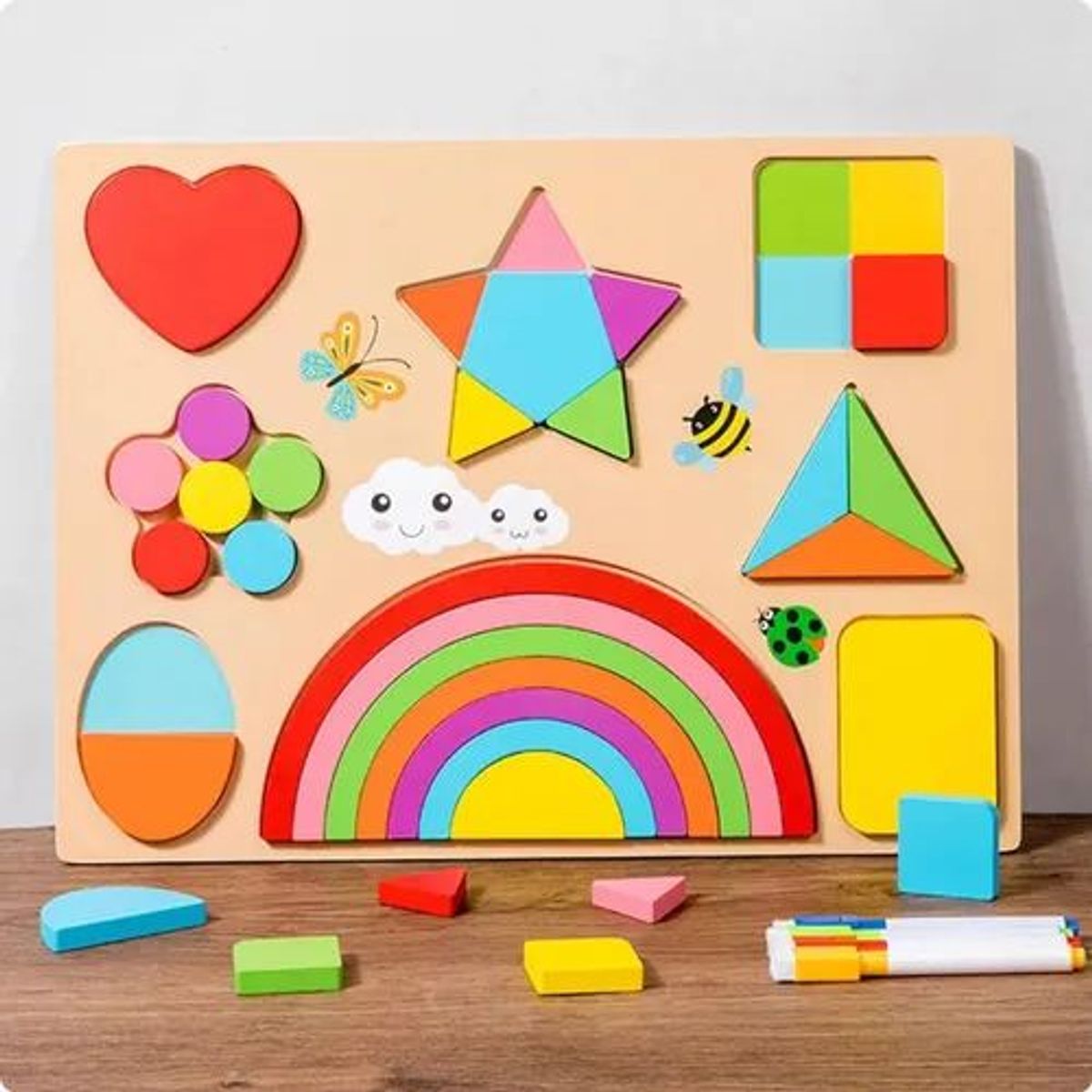GENERICO - Juego De Encaje Madera Con Pizarra Multiusos