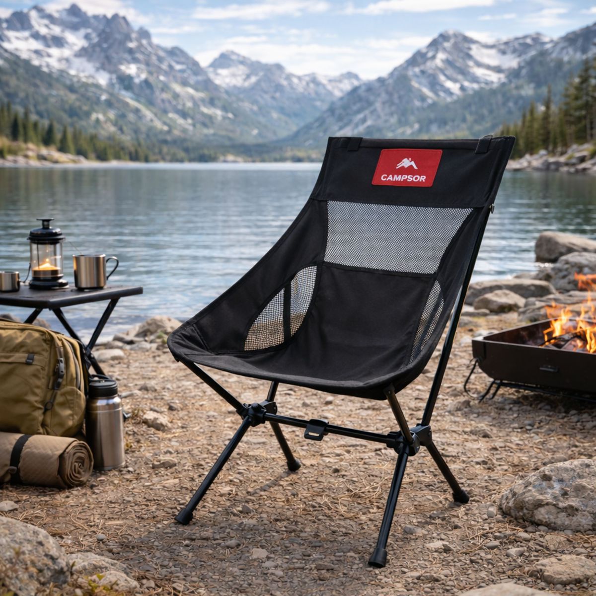 CAMPSOR - Silla Plegable Camping Ultraliviana Aluminio Soporta 120kg con Bolsa Transporte Negro
