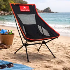 CAMPSOR - Silla Plegable Camping Ultraliviana Aluminio Soporta 120kg con Bolsa Transporte Negro Rojo