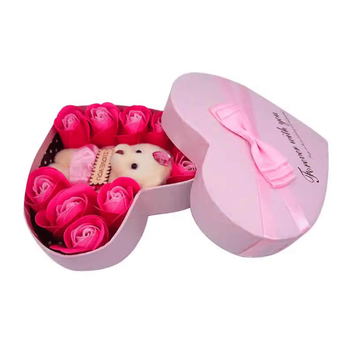 HOMESTAR - Caja Ovalada Osito Peluche con Rosas Artificiales I Love You - L