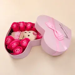HOMESTAR - Caja Ovalada Osito Peluche con Rosas Artificiales I Love You - L