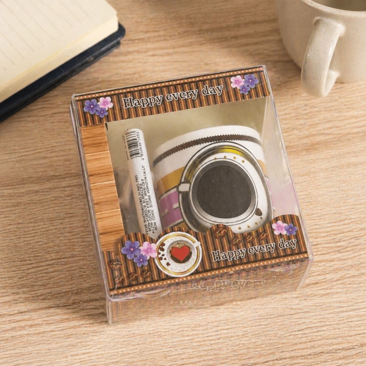 HOMESTAR - Taza Mug Happy Every Day Blanco con Lápiz Delineador