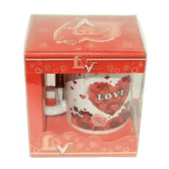 HOMESTAR - Taza Mug Love Cerámica Corazón Rosas Rojas Blanco