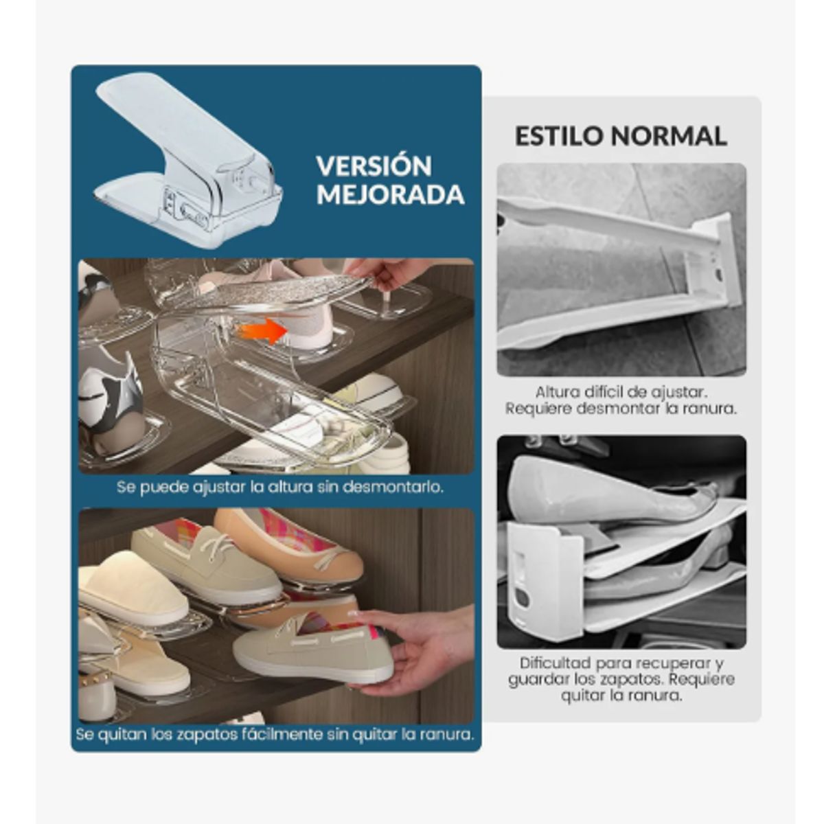 GENERICO - Organizador De Zapatos Ajustable Clóset Apilables 6pzs Agua