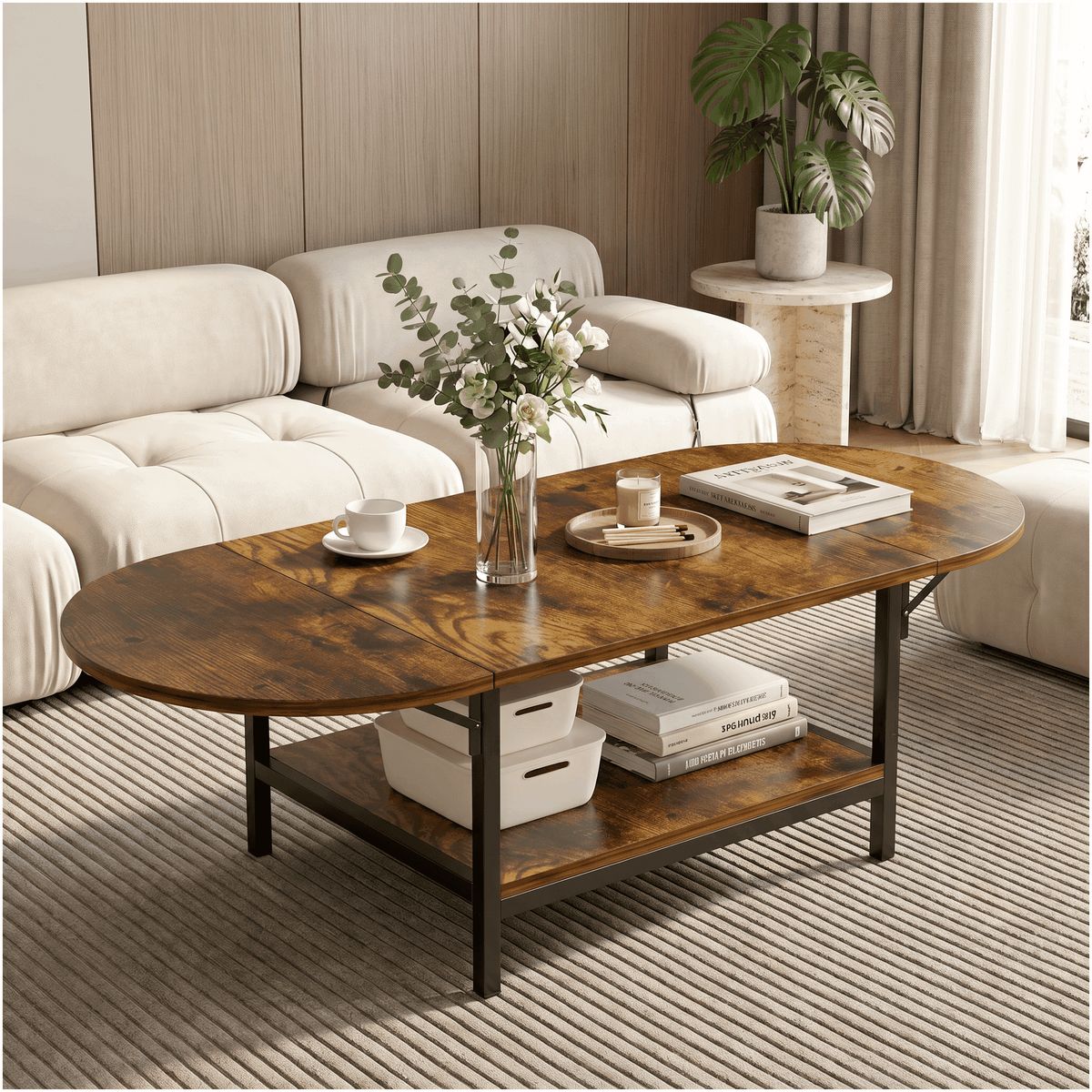 HOMER DESIGN - Mesa De Centro Plegable Minimalista Ancho 60-120 Cm