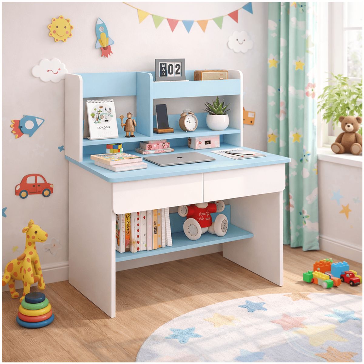 HOMER DESIGN - Escritorio Con Cajones Estanteria Para Libros Y Organizador infantil