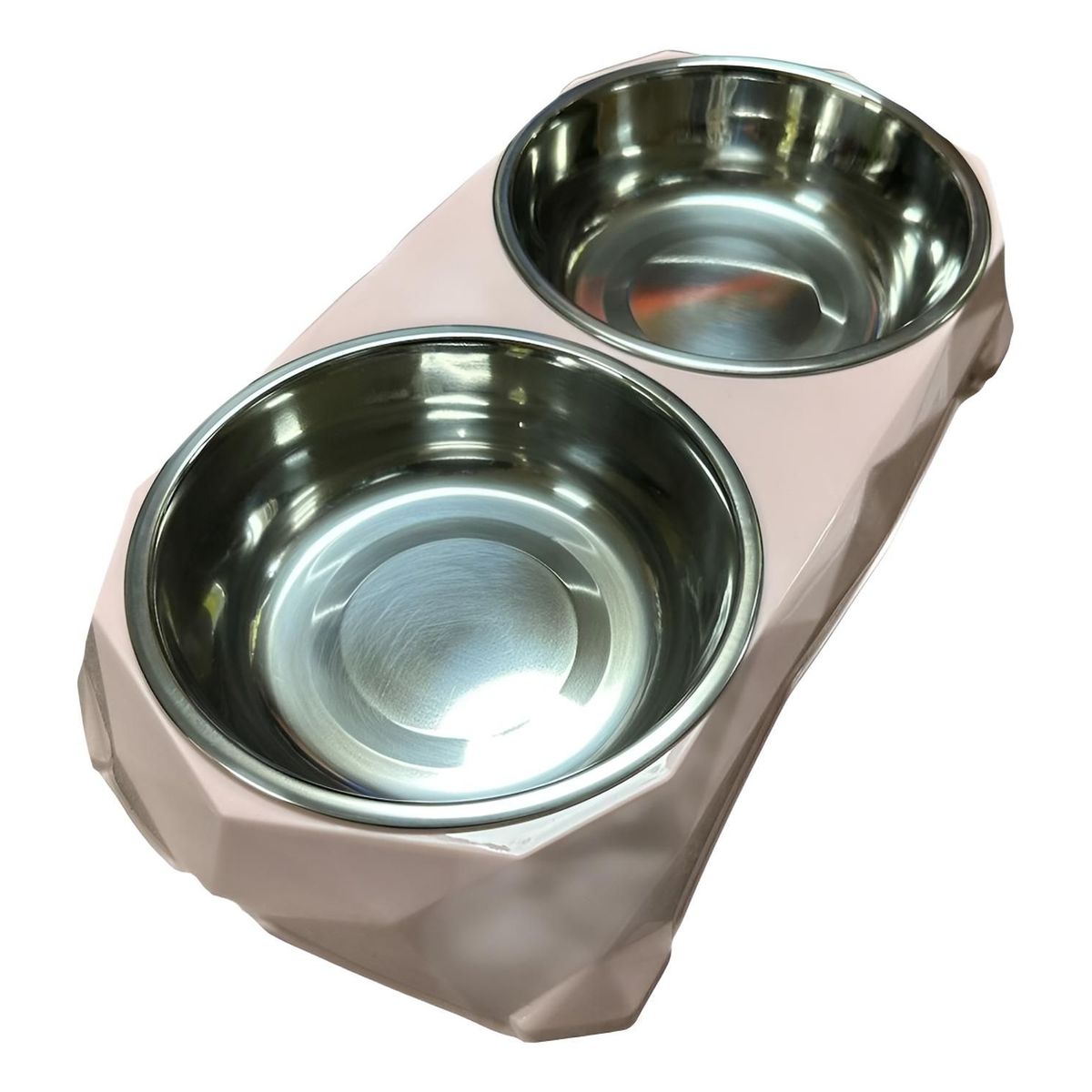 GENERICO - Plato Doble Para Mascotas Pequeñas Perros Y Gatos - Rosa