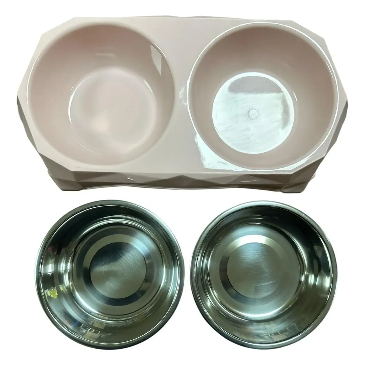 GENERICO - Plato Doble Para Mascotas Pequeñas Perros Y Gatos - Rosa