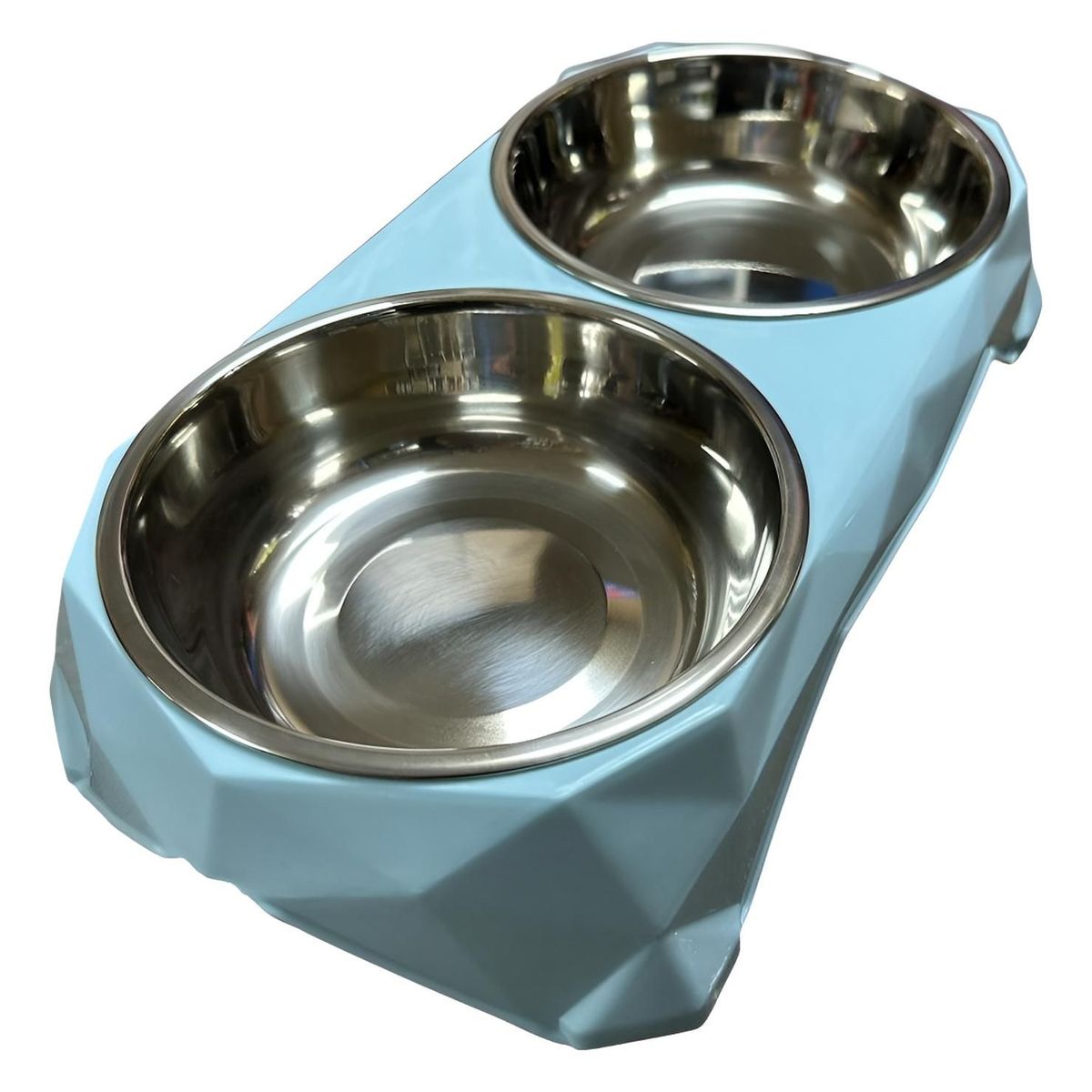 GENERICO - Plato Doble Para Mascotas Pequeñas Perros Y Gatos - Celeste