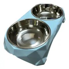 GENERICO - Plato Doble Para Mascotas Pequeñas Perros Y Gatos - Celeste