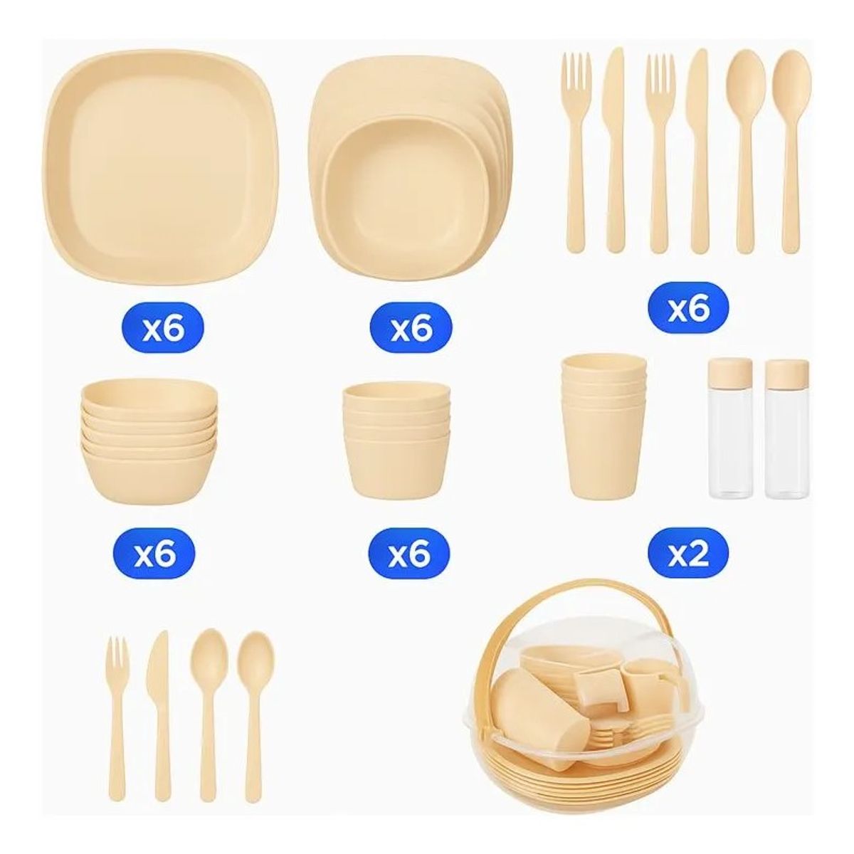 GENERICO - Set Picnic 36 Pcs Camping Vasos Vajilla Utensilios Picoteo Varios